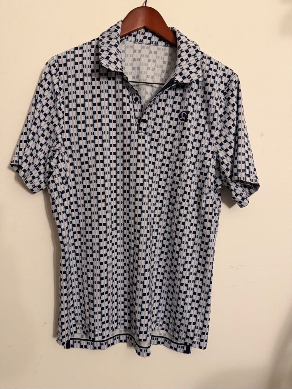 lululemon athletica Men's Short Sleeve Polo – Navy & White Check Print